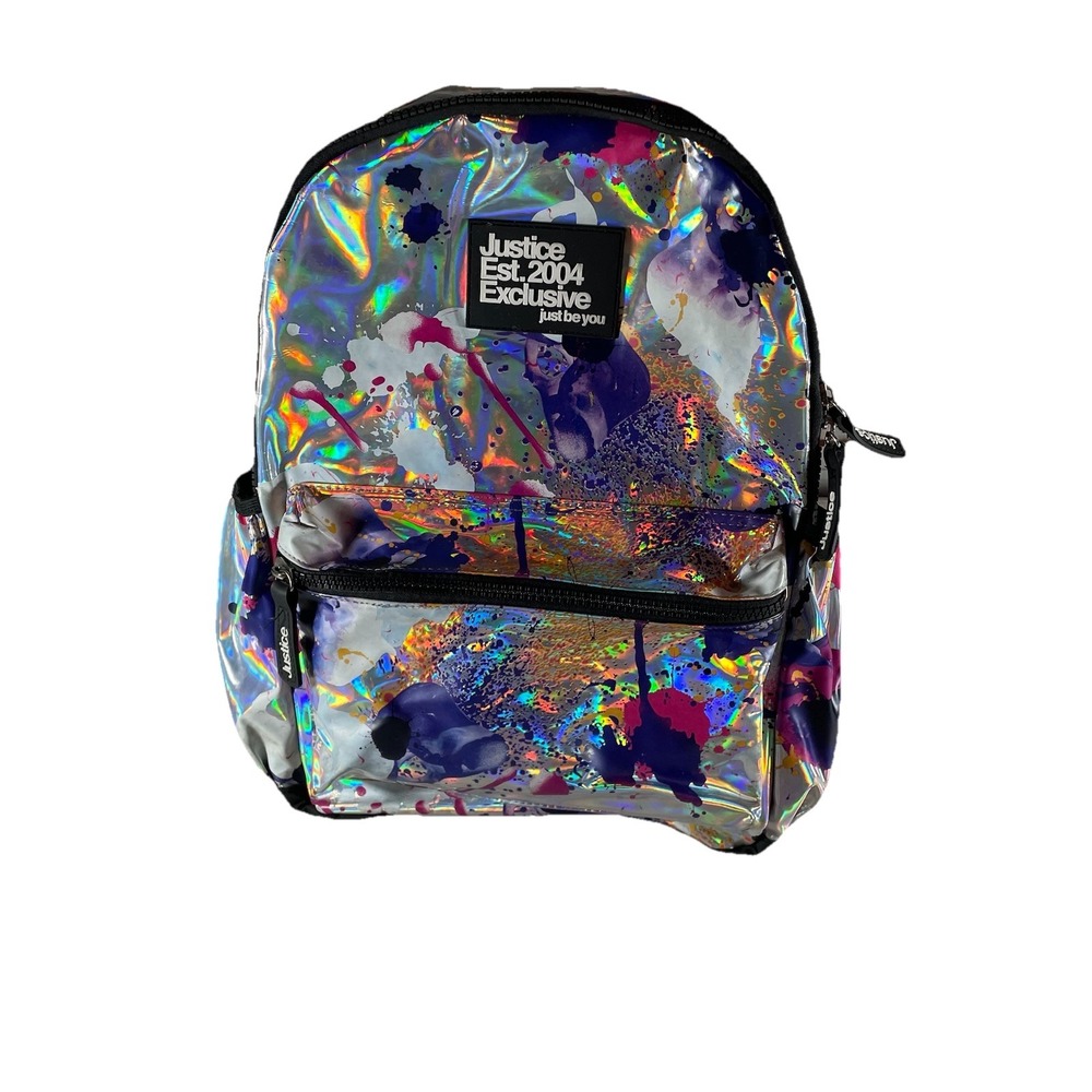 Justice Holographic Paint Splatter Backpack Girls School Bag Est. 2004 Exclusive